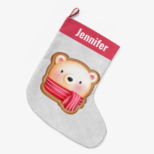 Grande Chaussette De Noël Visage d'ours mignon Écharpe rouge et joues rosées