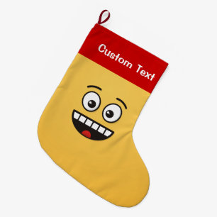 Grande Chaussette De Noël Visage souriant avec bouche ouverte Petit Stock de