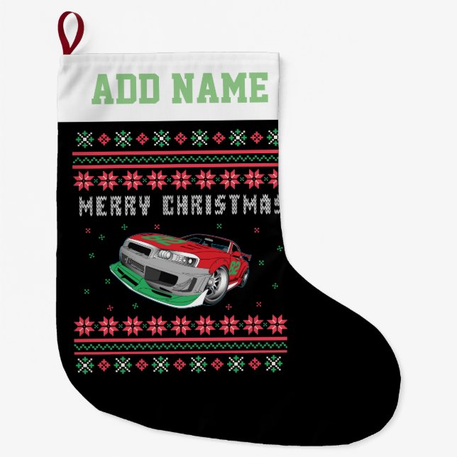 Grande Chaussette De Noël Voiture stock Vilain Sweat de Noël (Devant)