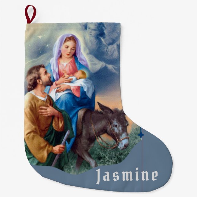 Grande Chaussette De Noël Vol en l'Egypte Jésus Mary Joseph (Devant)