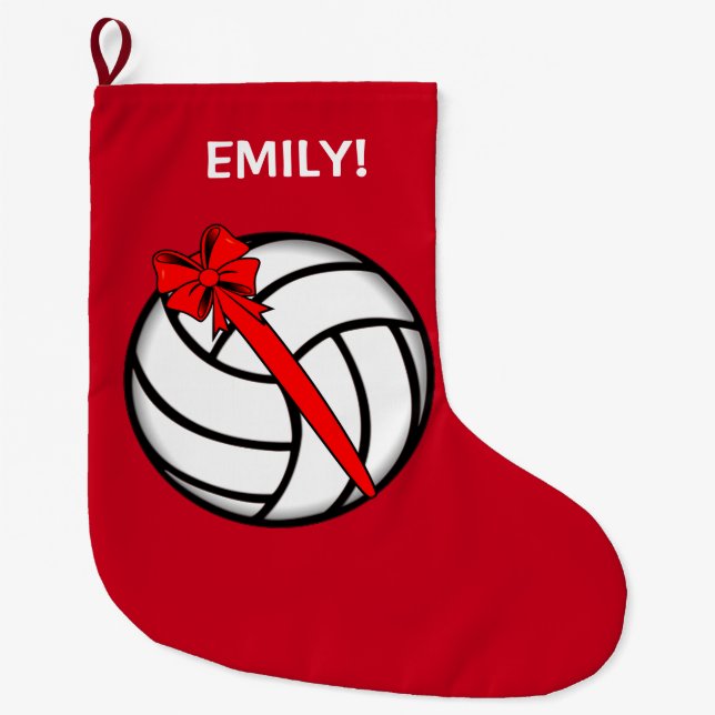 Grande Chaussette De Noël Volleyball avec le nom d'arc personnalisable (Devant)