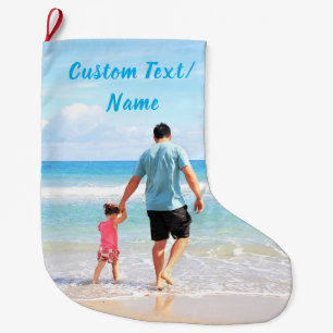Grande Chaussette De Noël Votre photo Noël Stocker Nom du texte personnalisé