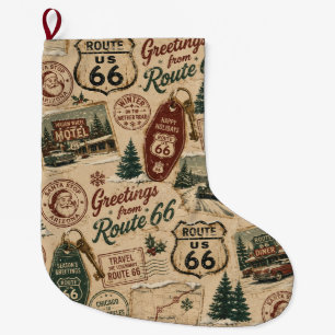 Grande Chaussette De Noël Voyage sur la carte postale de vacances de l'ancie