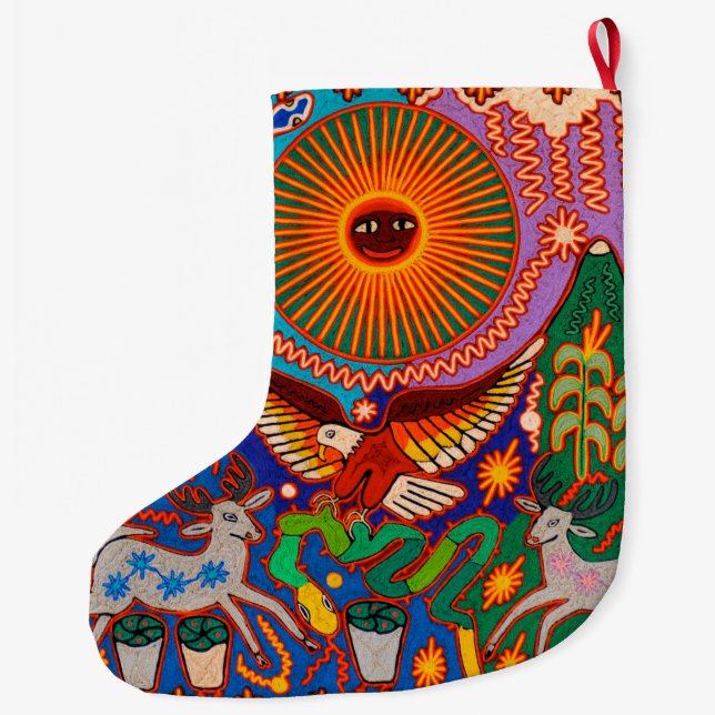 Grande Chaussette De Noël Voyage tribal maya mexicain de Boho d'art d'Oaxaca (Dos)