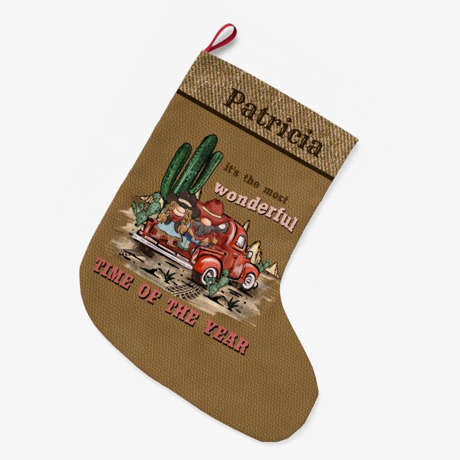 Grande Chaussette De Noël Western Country truck ajouter nom (Devant (Accrochage))