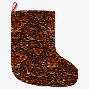 Grande Chaussette De Noël Western Cowgirl Brown Floral