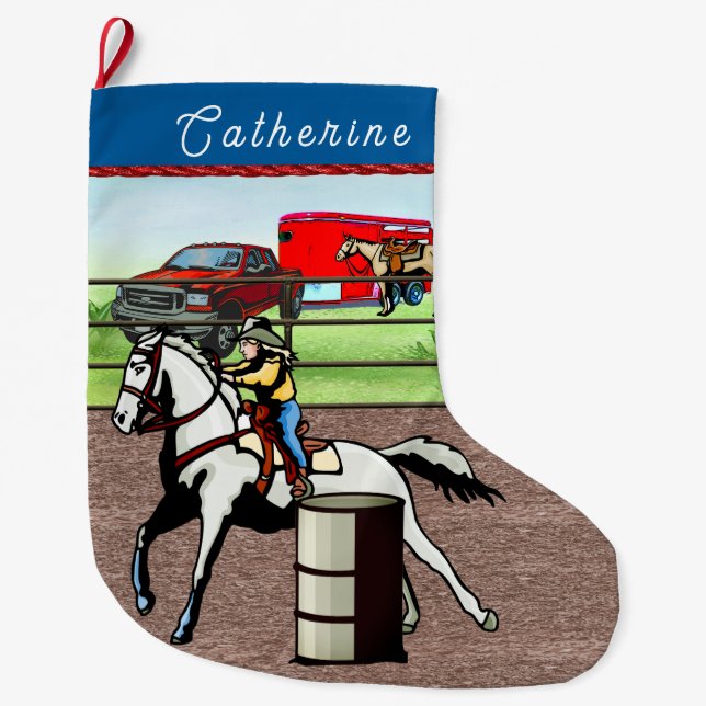 Grande Chaussette De Noël Western Little Cowgirl Barrel Racer (Devant)