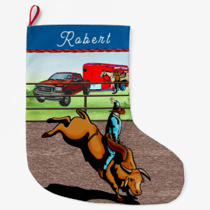 Grande Chaussette De Noël Western Rodeo Cowboy Bull Riding
