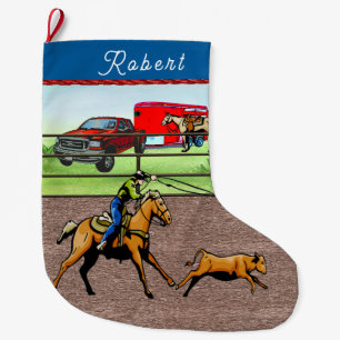 Grande Chaussette De Noël Western Rodeo Cowboy Calf Roping