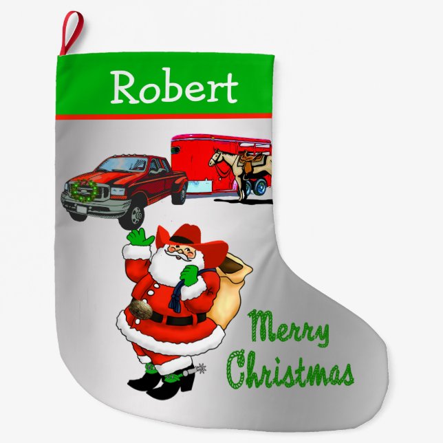 Grande Chaussette De Noël Western Rodeo Cowboy Truck Trailer Père Noël Noël (Devant)