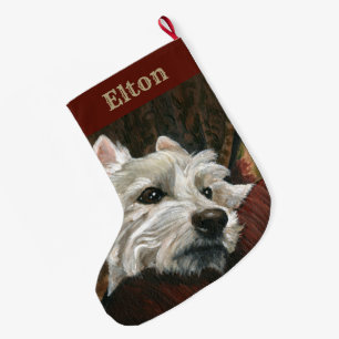 Grande Chaussette De Noël Westie sur canapé
