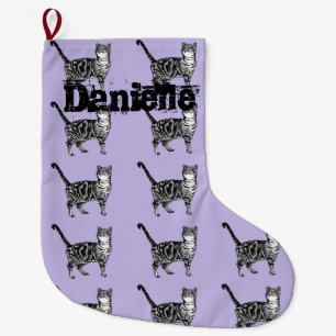Grande Chaussette De Noël Whimsical Tabby Chats de chat Art Noël Stocker