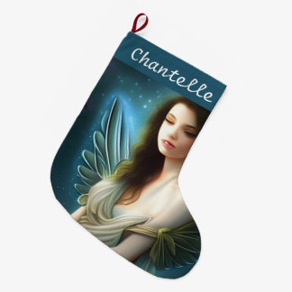 Grande Chaussette De Noël Whimssical Cute Vintage Noël Angel Nuit Ciel