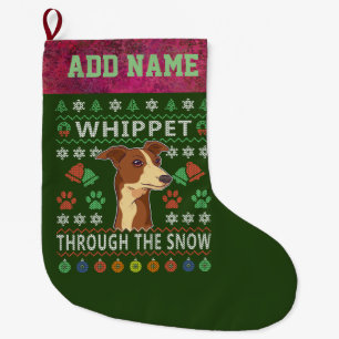 Grande Chaussette De Noël Whippet à travers le Noël hivernal