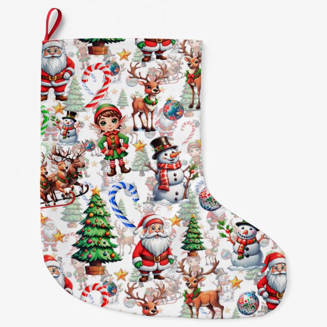 Grande Chaussette De Noël White Background Christmas Decorative Pattern (Devant)