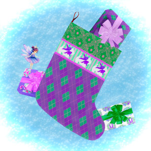 Grande Chaussette De Noël White Westie Terrier rose violet vert Noël