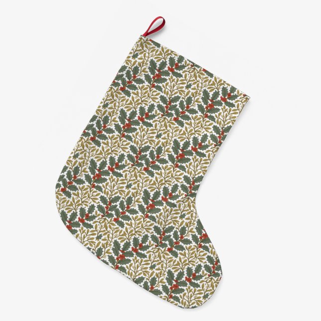 Grande Chaussette De Noël William Morris Inspiré Holly & Mistletoe (Devant (Accrochage))