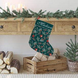 Grande Chaussette De Noël Winter Botanicals Coquette Bow   Personnalisé 