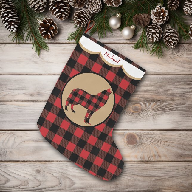 Grande Chaussette De Noël Wolf Plaid de Buffalo Rouge personnalisé (Créateur téléchargé)