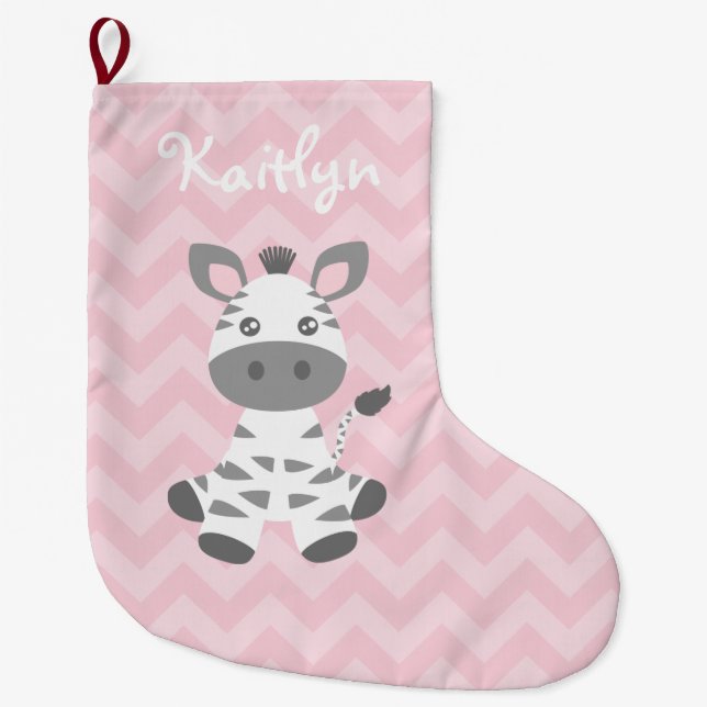Grande Chaussette De Noël Zèbre mignon de bébé (Devant)