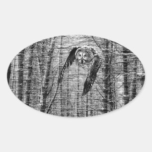 Grande Chouette gris en autocollants noir et blanc