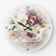 Grande horloge murale avec peinture de thé victori