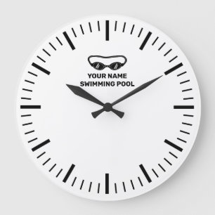 Grande horloge murale de piscine avec nom personna