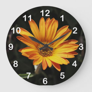 Grande horloge murale orange de fleur