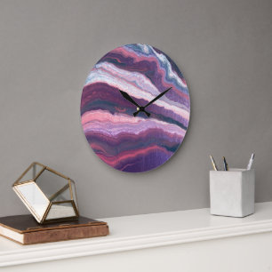 Grande horloge murale violet blanc rose