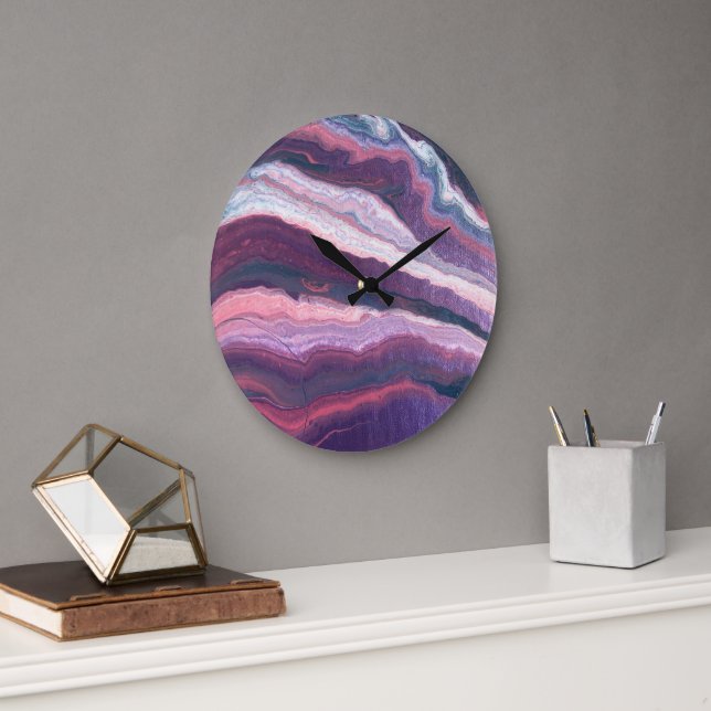 Grande horloge murale violet blanc rose (Bureau)