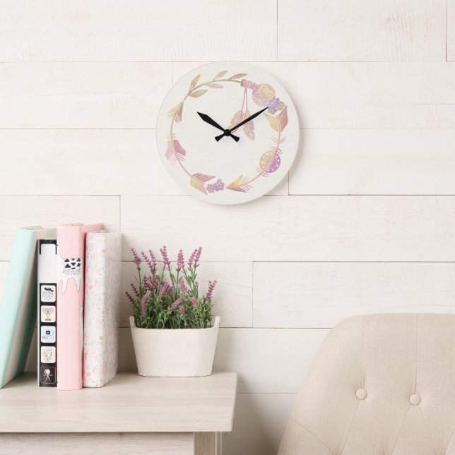 Grande Horloge Ronde 10.75" Boho Patterned Round Acrylic Wall Clock (Salle de lecture)
