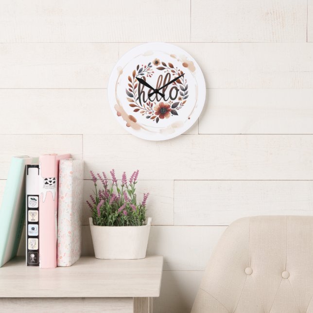 Grande Horloge Ronde 10.75" 'Hello' Boho Round Acrylic Wall Clock  (Salle de lecture)