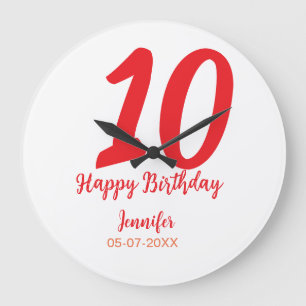 Grande Horloge Ronde 10e anniversaire ajouter nom date année rouge modè