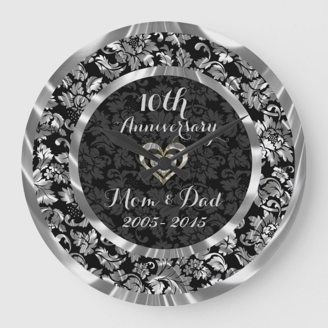 Grande Horloge Ronde 10e anniversaire du Mariage d'argent noir et métal (Recto)