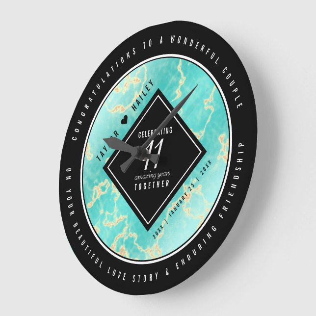 Grande Horloge Ronde 11ème anniversaire de Mariage turquoise (Angle)