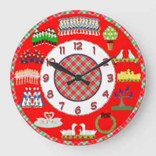 Grande Horloge Ronde 12 days of christmas clock red and white