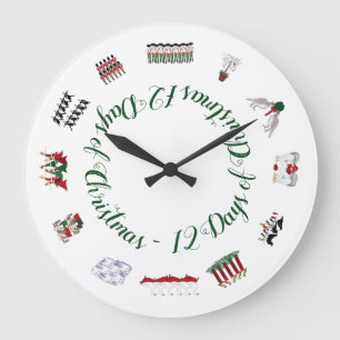 Grande Horloge Ronde 12 Days of Christmas in a Circle of Red and Green