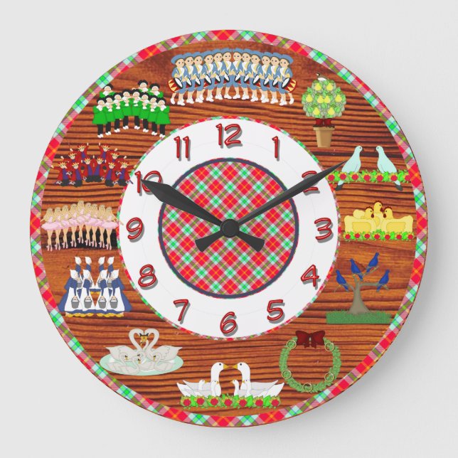 Grande Horloge Ronde 12 jours de bois et de plaid d'horloge de Noël (Recto)