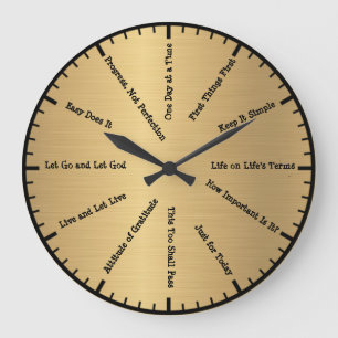 Grande Horloge Ronde 12 Step Sobriety Clean et Sober Slogans Gold Clock