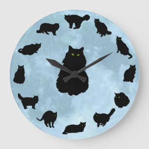 Grande Horloge Ronde 13 chats chanceux sur une lune bleue