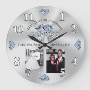 Grande Horloge Ronde 1 ou 2 Photo, 60 ans Mariage Anniversaire Cadeau