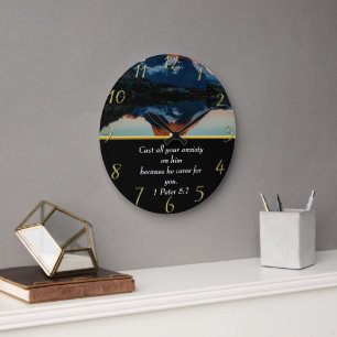 Grande Horloge Ronde 1 Pierre 5:7 Foi chrétienne moutain lac