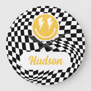 Grande Horloge Ronde 1anniversaire sourire visage rétro noir blanc supe
