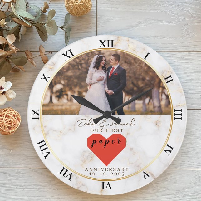 Grande Horloge Ronde 1er anniversaire de mariage personnalisé papier ma (Créateur téléchargé)