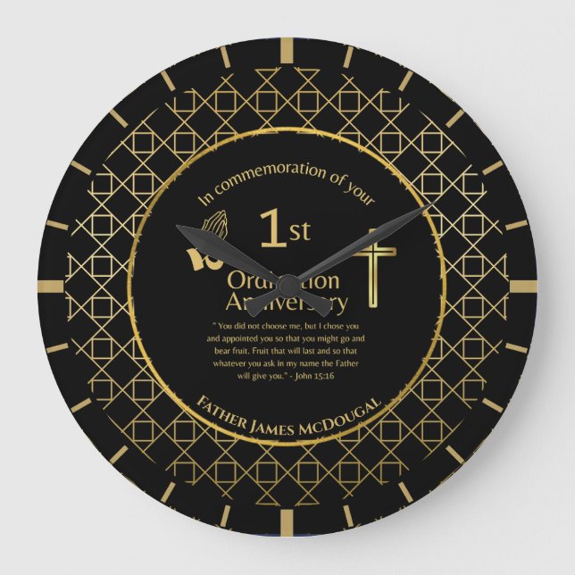 Grande Horloge Ronde 1er anniversaire d'Ordination prêtre PERSONNALISÉ (Recto)