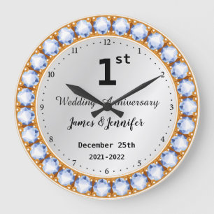 Grande Horloge Ronde 1er anniversaire Mariage diamant Noms personnalisé