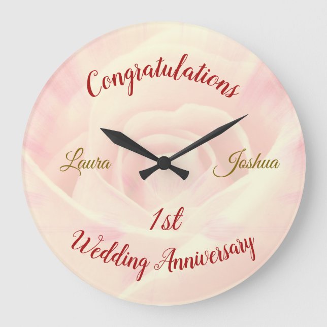 Grande Horloge Ronde 1er anniversaire Mariage personnalisé (Recto)