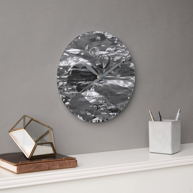 Grande Horloge Ronde 2023 25e anniversaire Mariage d'argent Élégant (Bureau)