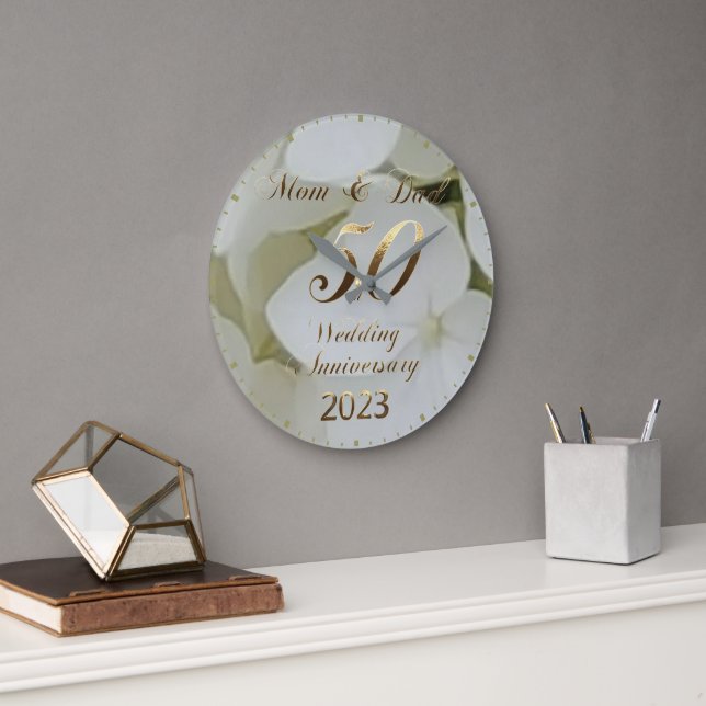 Grande Horloge Ronde 2023 50e anniversaire Parents Mariages d'or (Bureau)