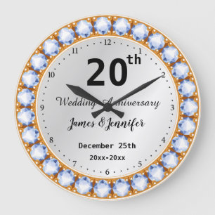 Grande Horloge Ronde 20e anniversaire du Mariage diamant Noms personnal